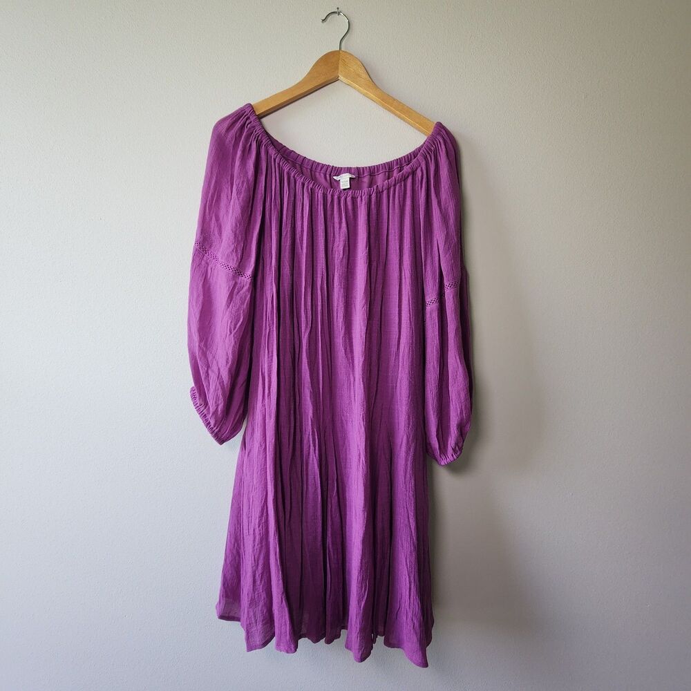 Cato Plus Size 14/16W Boho Peasant Dress Crinkle Gauze Berry Purple Pockets Tie
